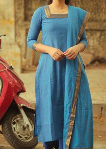 Blue cotton kurta and dupatta