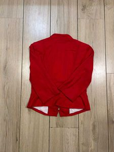 WHITE BLACK Red Ruffle Blazer