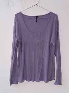 Lavender Ribbed Scoop Neck Long Sleeve Top