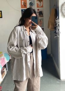 Oversized Beige Button-Down