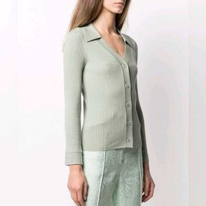 Sandro Lalie Ribbed Cardigan In Green