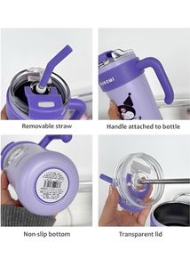 Kuromi Tumbler with Handle &amp; Straw - Purple