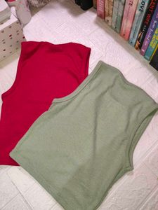 Pink &amp; Olive Cropped Tank Top Set