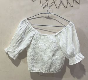 White Tie-Front Crop Top