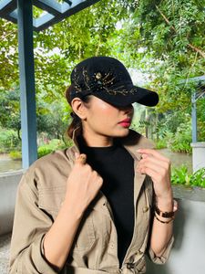 Adore You Handmade Black Embellished Cap