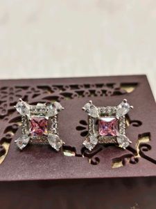 Pink Stone Stud Earrings 925 Silver Sterling