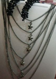 Layered Star Necklace With Black Loops Earrings