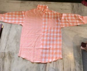 Peach Gingham Button-Down Shirt