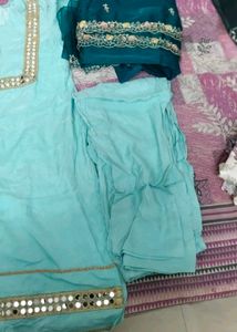 New Mirror Work Kurta Set With Organza Dupatta