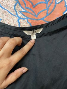 AND asymmetrical Satin Black Top