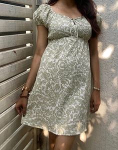 Zudio Green And white Dress