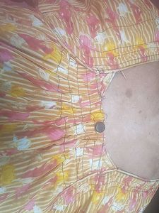 Mustard Colour Nighty For Womens With Pocket