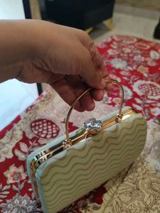 Green Printed Hand Clutch With Sling
