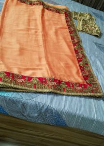 Peach And Red Sari With Blouse