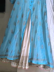 Blue Printed Kurti with Dupatta (No Return)