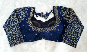 Navy Blue Embroidered Full Sleeves Blouse