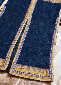 Elegant Navy &amp; Gold Embroidered Kurti Sharara Set