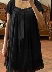 Vintage-Inspired Black Babydoll Dress