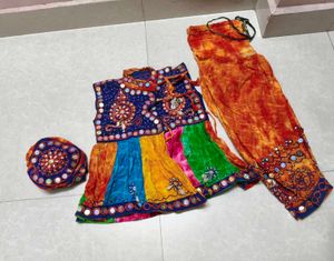 Multi Colour Leheriya Navratri Kediya With Cap