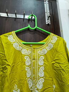 Chickenkari Work Lime Green Short Kurti XL Size