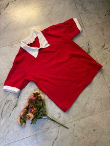 Pink & White Contrast Collar Tee