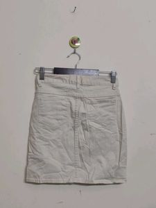 Beige Denim Mini Skirt