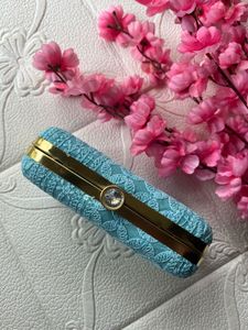 Sky blue chikankari clutch with sling belt