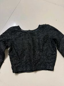 Sparkling Black Cropped Top Blouse Full Sleeves