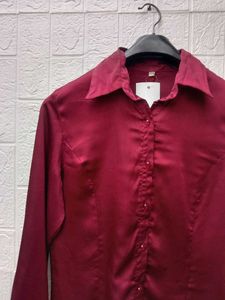 New with tag Pinterest Burgundy Satin Button-Up Sh