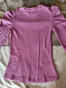 Pink Ribbed Puff Sleeve Top