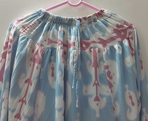 Women Cotton Blue And Pink Patterned Skirt