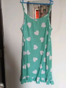 Cute Heart Print Nighty with pocket
