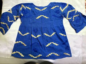 Blue &amp; Gold Patterned Tunic Top