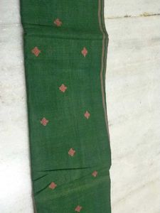 Green Tant Sari With Bronze Gold Border