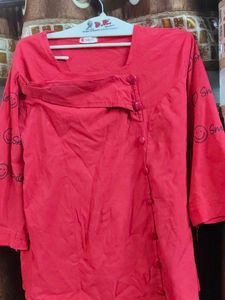 Red Casual Top with Smile Print