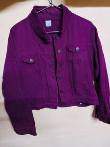 Burgundy Cropped Denim Jacket - XL