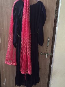 Dark Purple Umbrella Frock With Dupatta