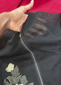 Black Mesh Bomber Jacket