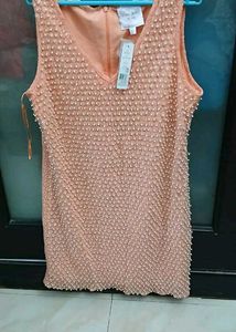Peach Dress with Pearls