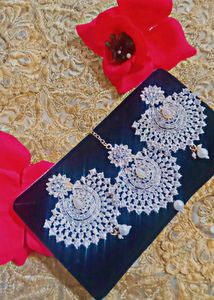 White Earings With Mang Tika