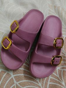 Pink Double Buckle Slides 2 Inch Heels