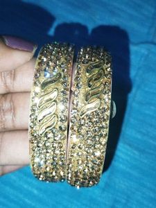 Brown &amp; Gold Bejeweled Bangles (Set of 2)