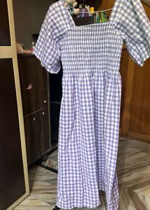 Lilac Gingham Smocked Midi Dress