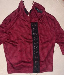 Burgundy Ribbed Crop Top