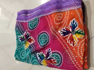 Chiffon Bandhani Printed And Work Sares New