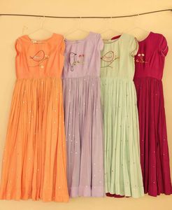 Peach Embroidered Bird Dress