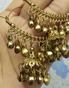 Brass Jhumka Dangle Hoop Earrings (Golden)