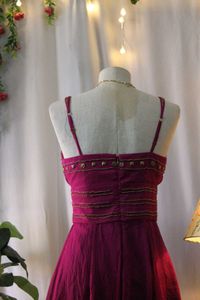 Magenta V-Neck 90s Bollywood Dress