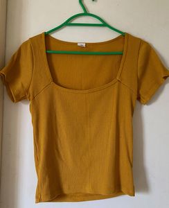 Mustard Ribbed Square Neck Top