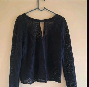 Navy Blue Lace Long Sleeve Top